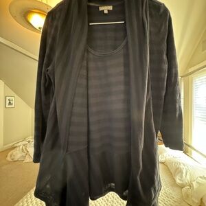 Lilla P Black Knit Cardigan with Draped Open Front